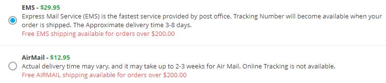 shipping options